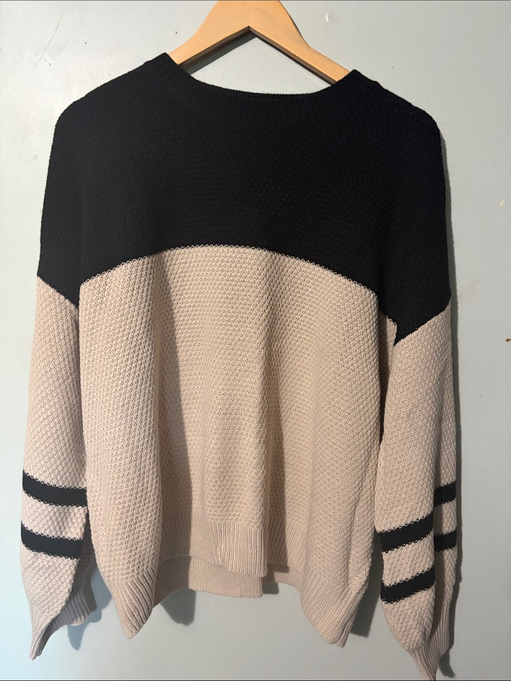 Women's Black and Cream Colorblock Knit Sweater